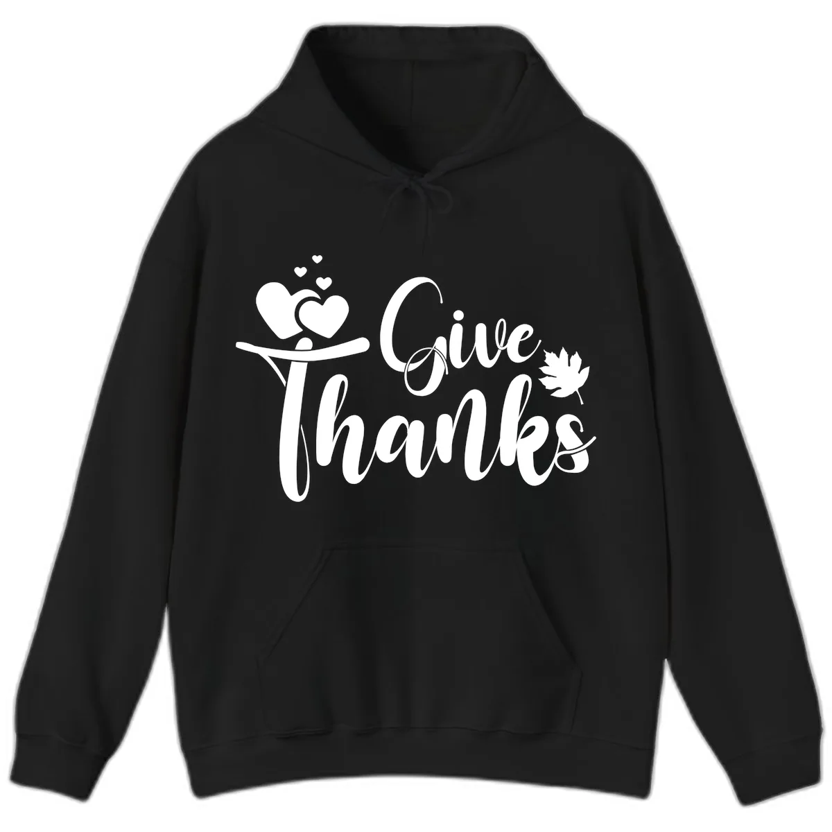Give Thanks Thanksgiving Family Design Hoodie in Black