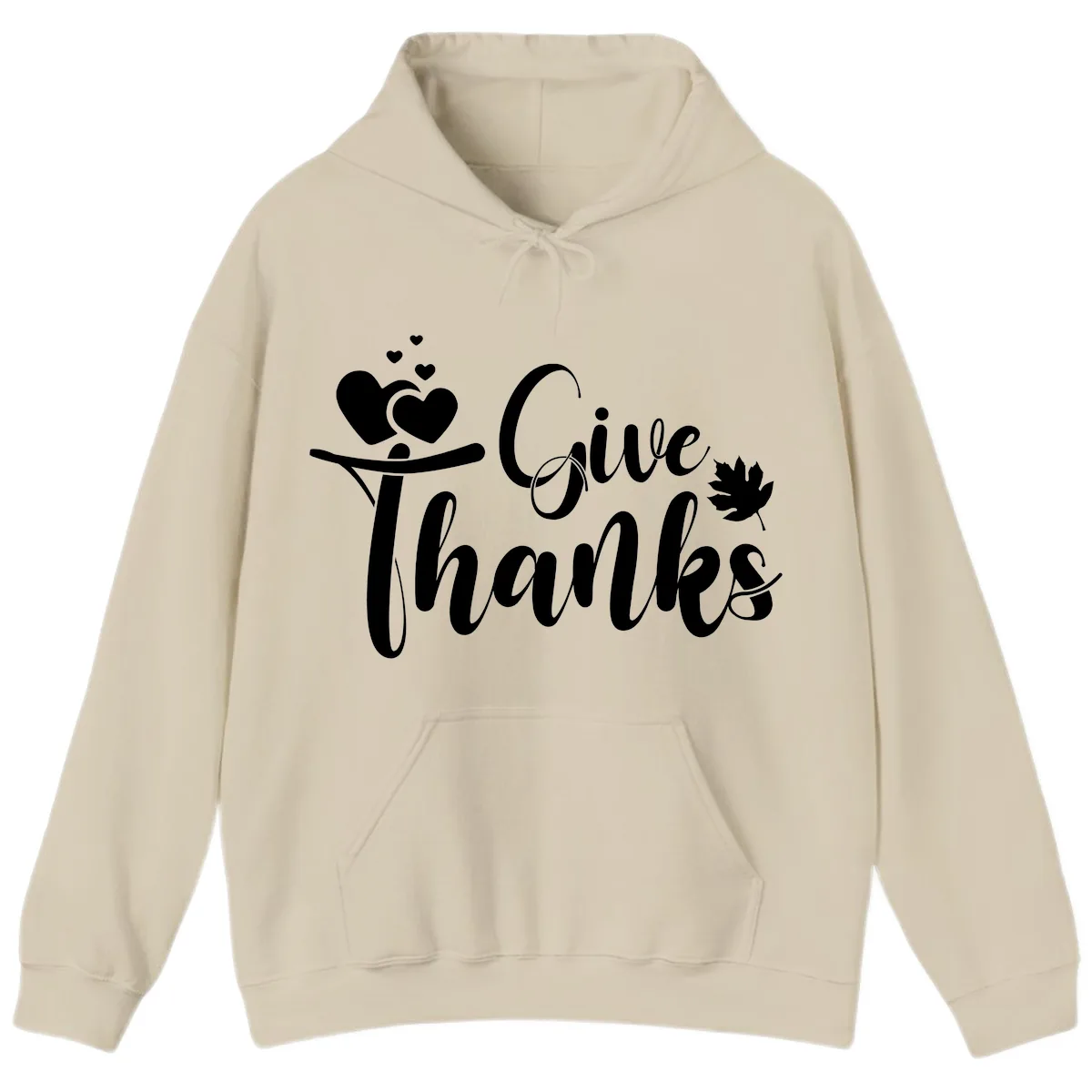 Give Thanks Thanksgiving Family Design Hoodie in Sand