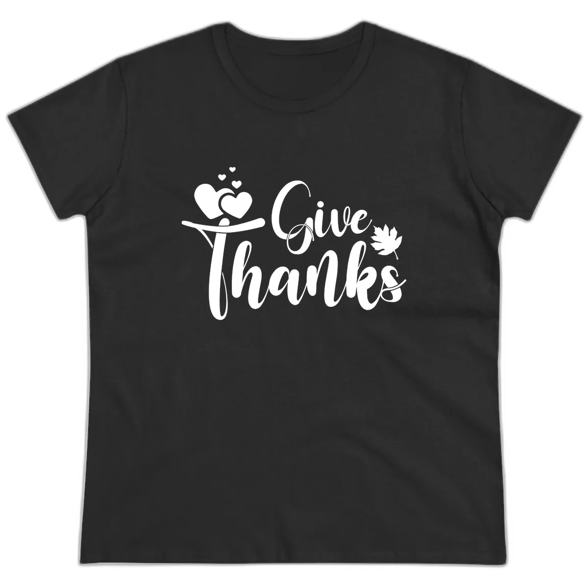 Give Thanks Thanksgiving Family Design Ladies Tee in Black