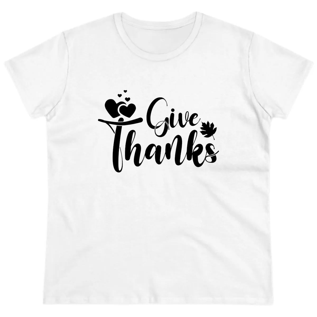 Give Thanks Thanksgiving Family Design Ladies Tee in White