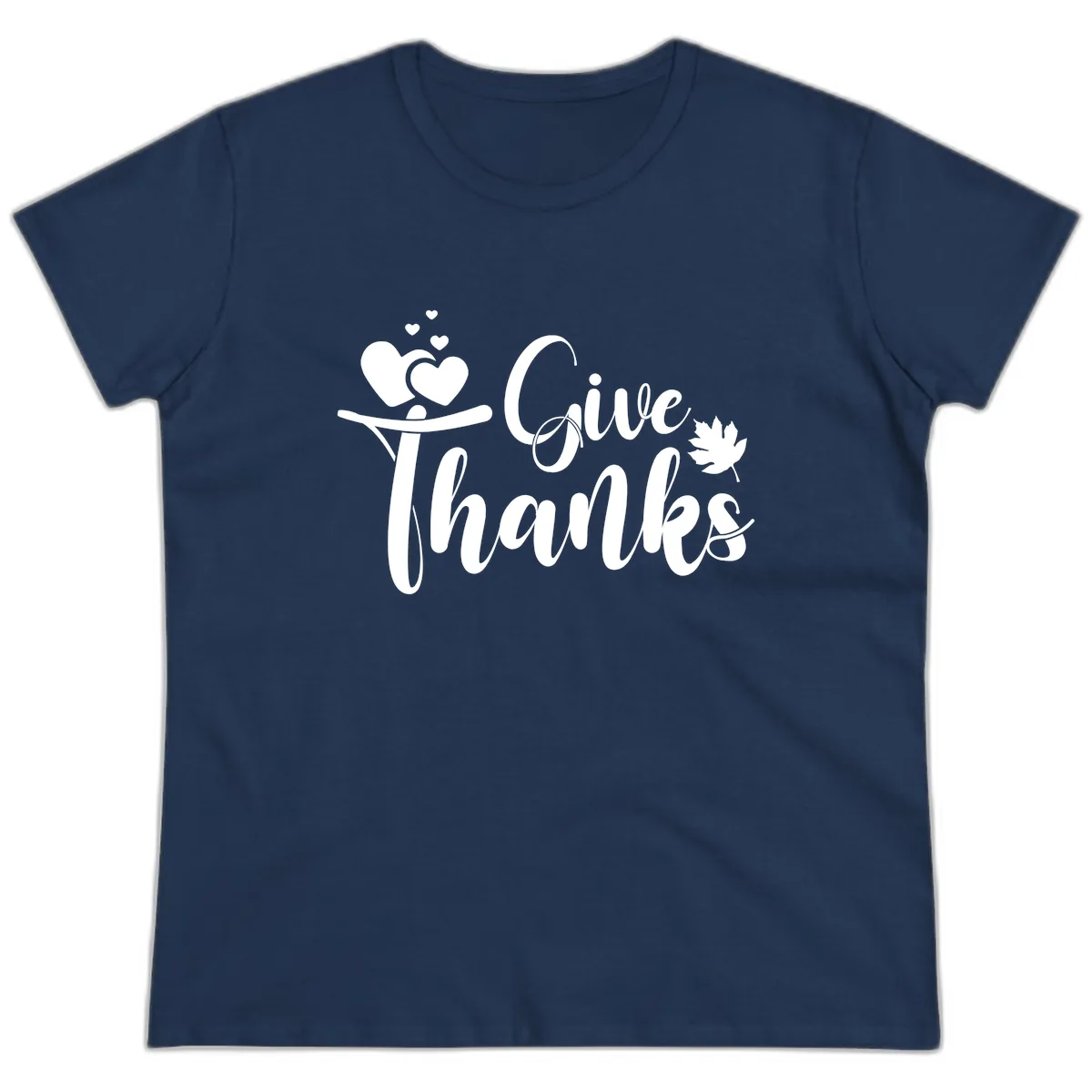 Give Thanks Thanksgiving Family Design Ladies Tee in Navy