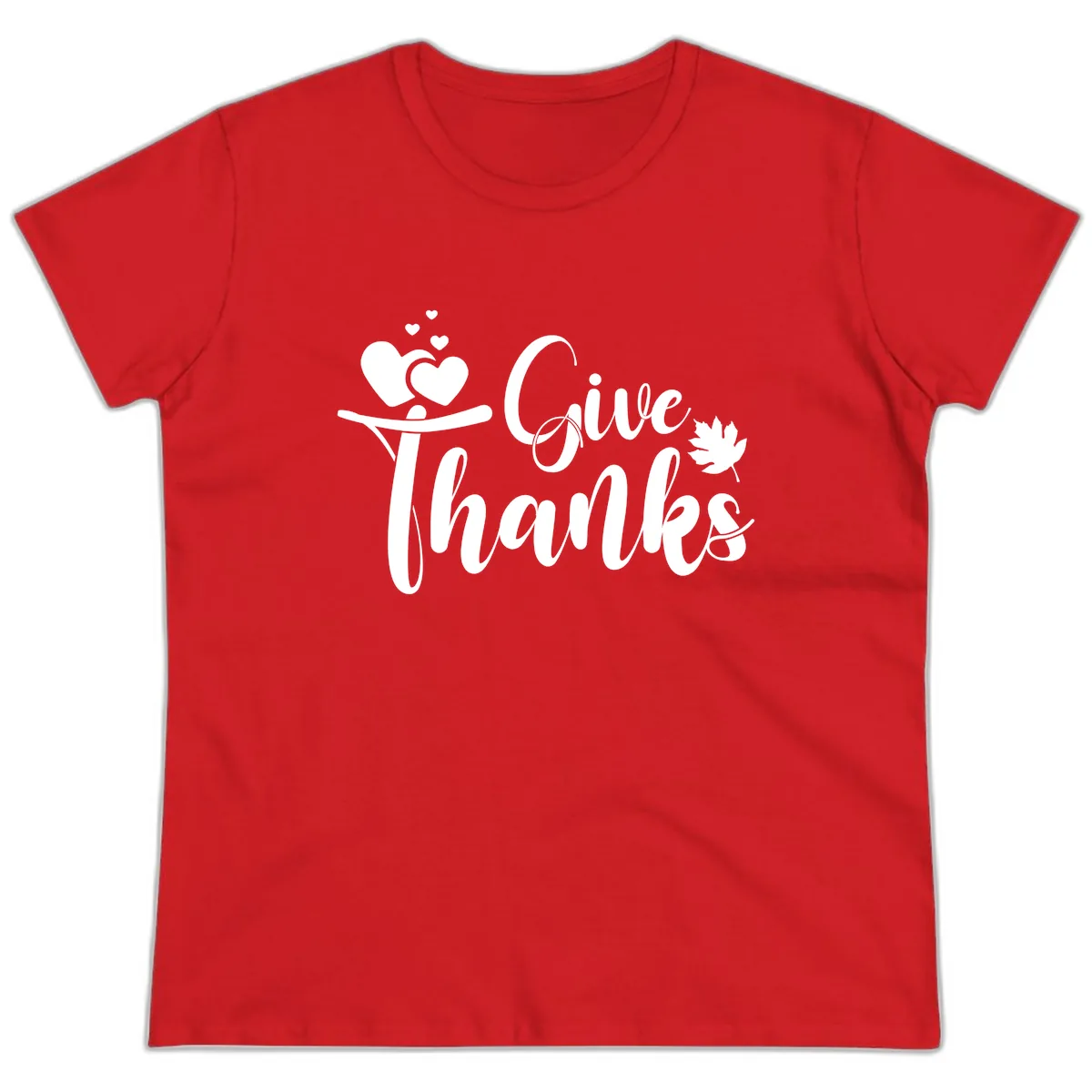 Give Thanks Thanksgiving Family Design Ladies Tee in Red