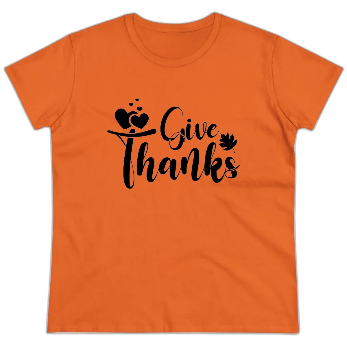 Give Thanks Thanksgiving Family Design Ladies Tee in Orange