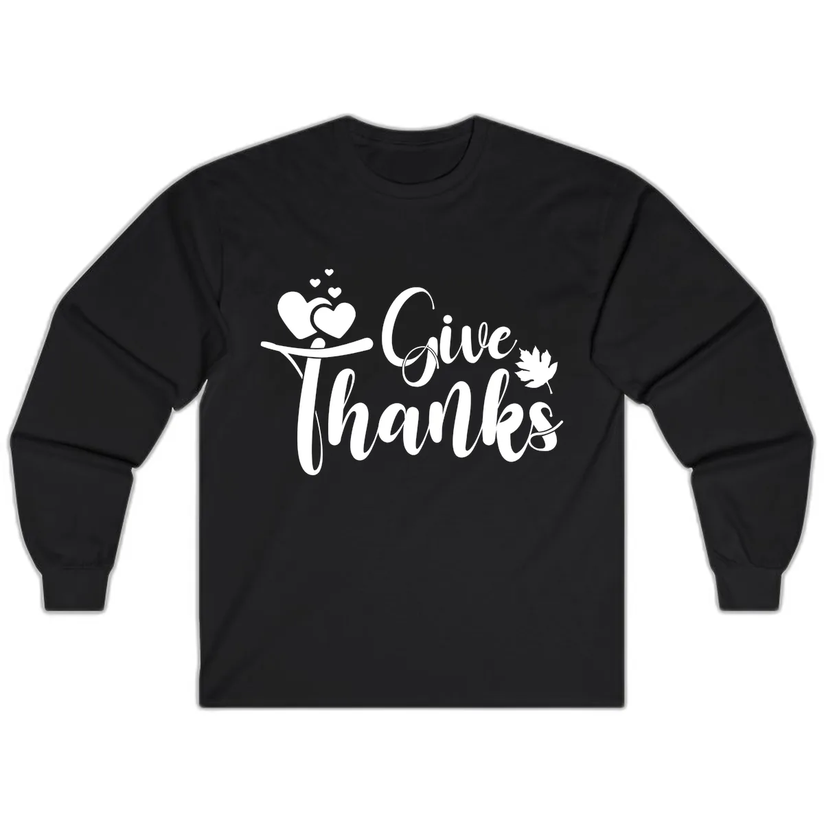 Give Thanks Thanksgiving Family Design Long Sleeve in Black