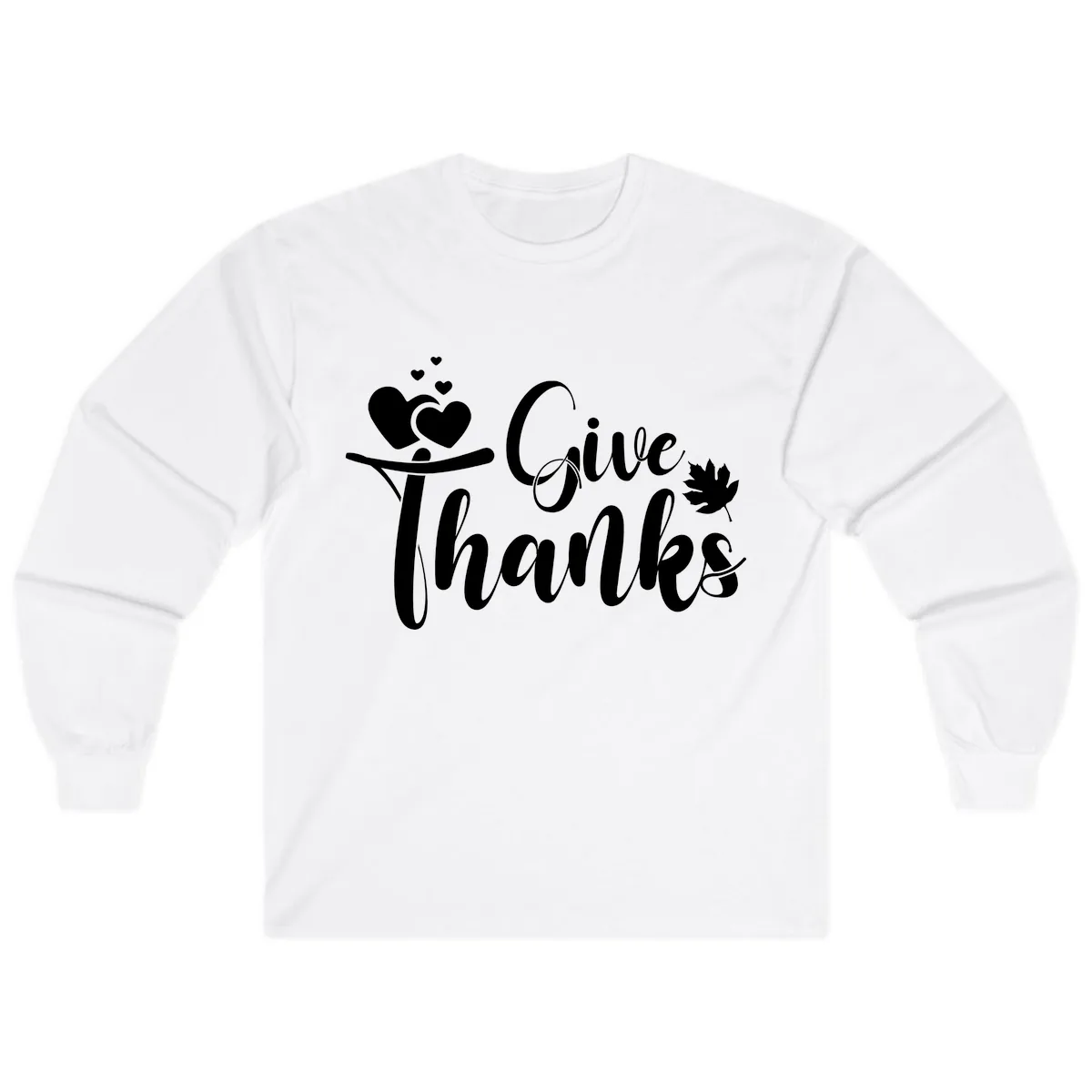 Give Thanks Thanksgiving Family Design Long Sleeve in White
