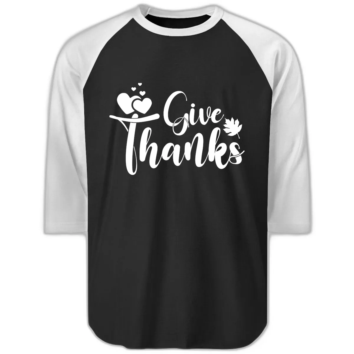 Give Thanks Thanksgiving Family Design Raglan 3/4 in Black White