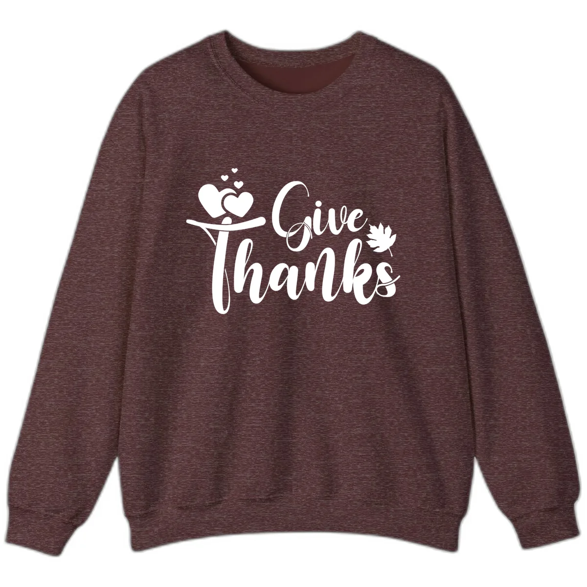 Give Thanks Thanksgiving Family Design Sweatshirt in Heather Sport Dark Maroon
