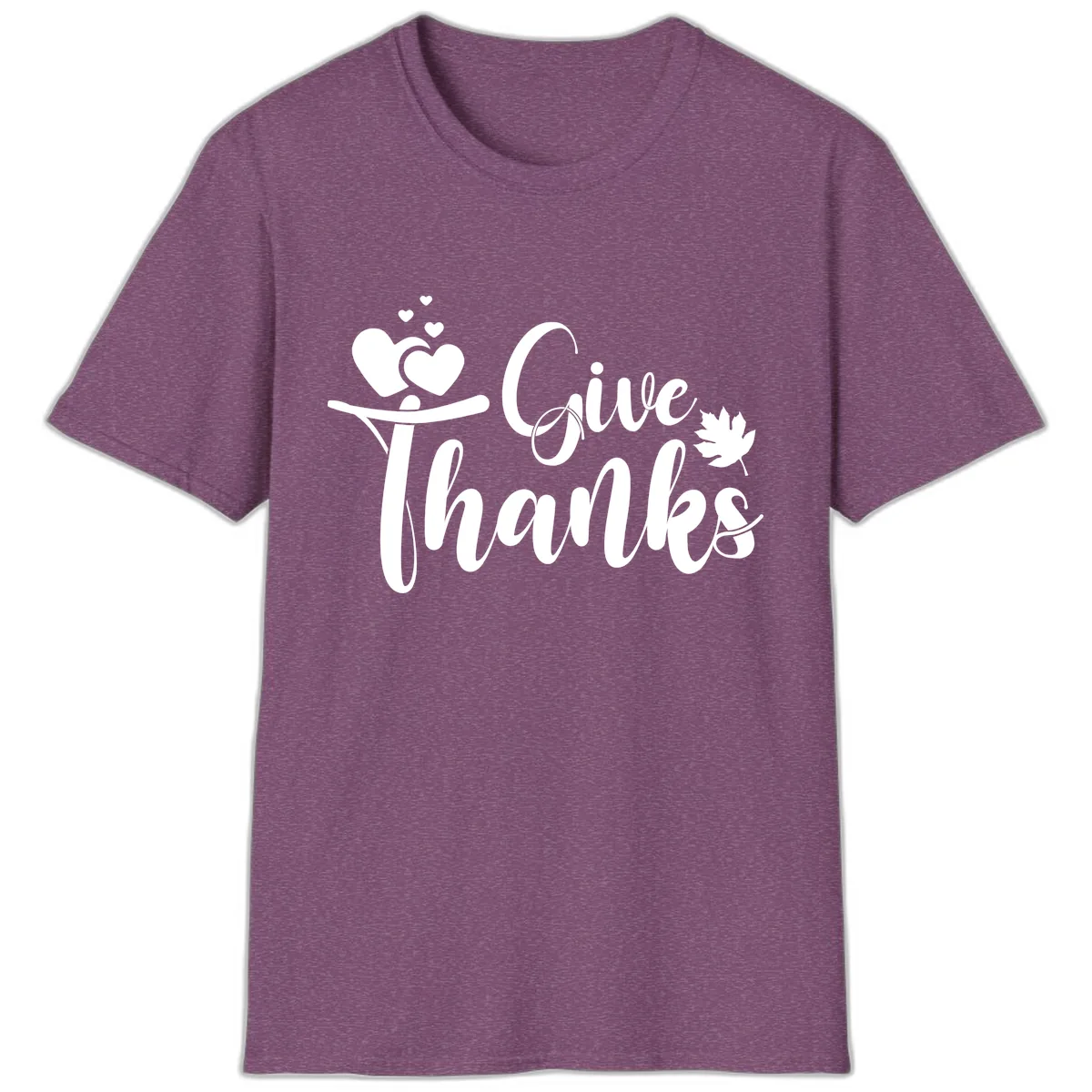 Give Thanks Thanksgiving Family Design T-Shirt in Heather Maroon