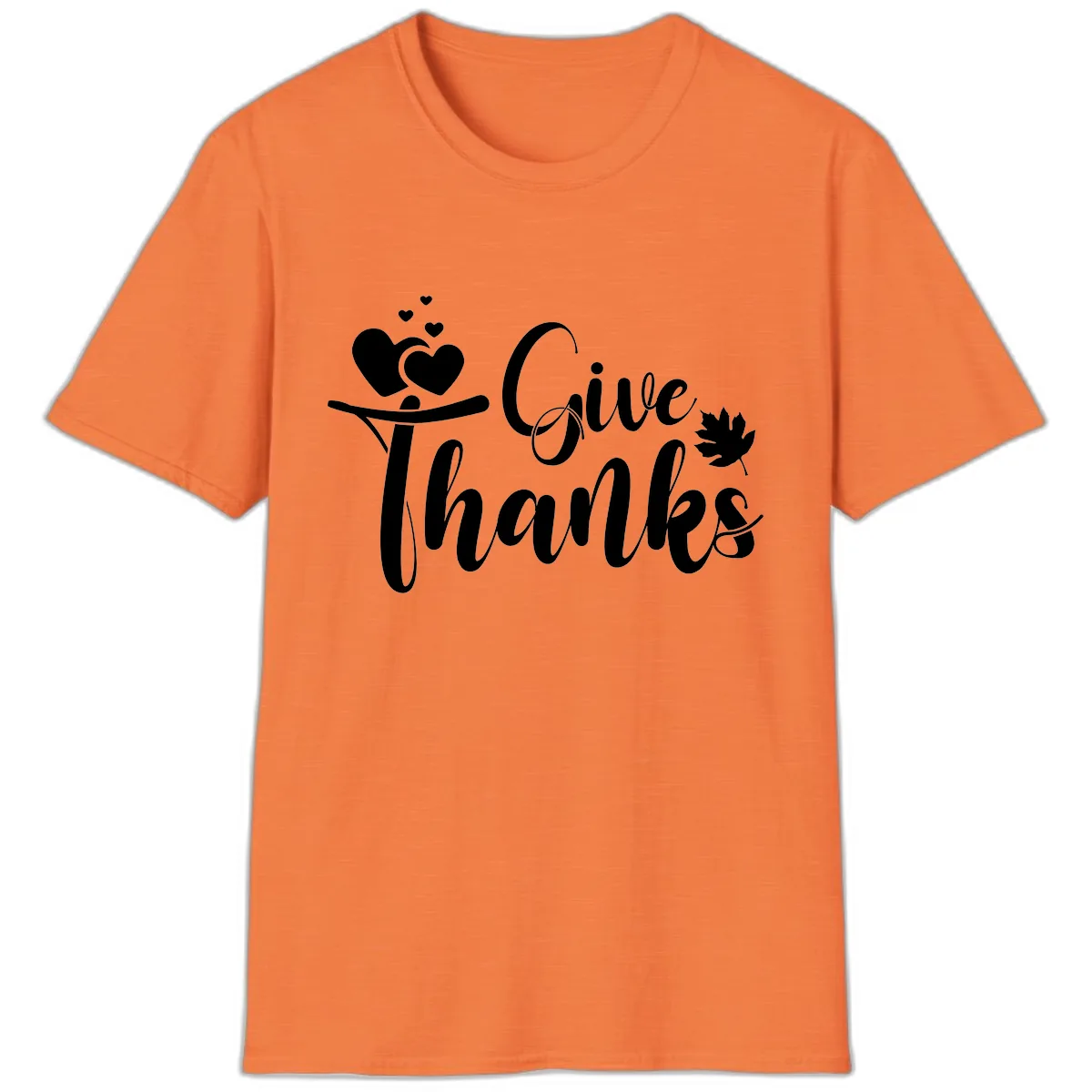 Give Thanks Thanksgiving Family Design T-Shirt in Heather Orange