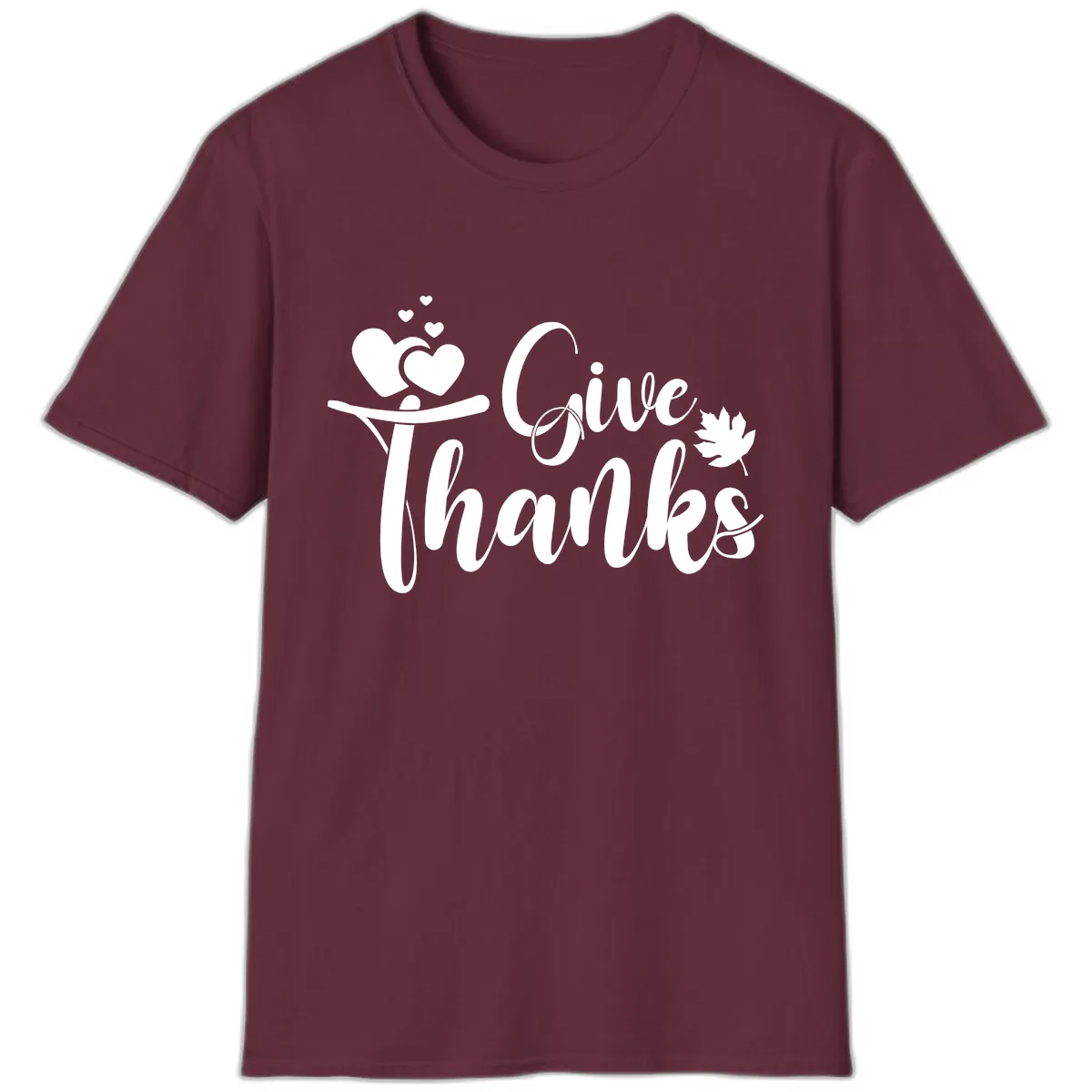Give Thanks Thanksgiving Family Design T-Shirt in Maroon