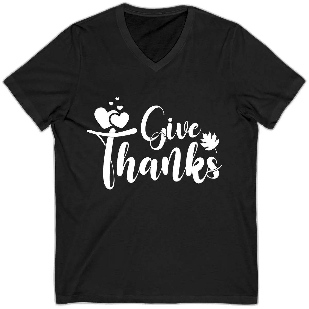 Give Thanks Thanksgiving Family Design V-Neck in Black