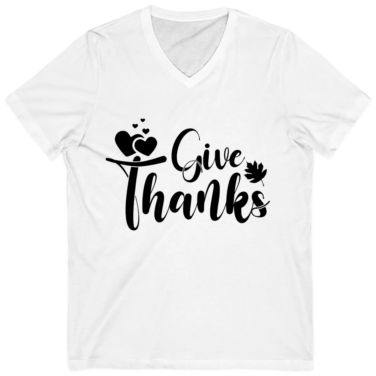 Give Thanks Thanksgiving Family Design V-Neck in White