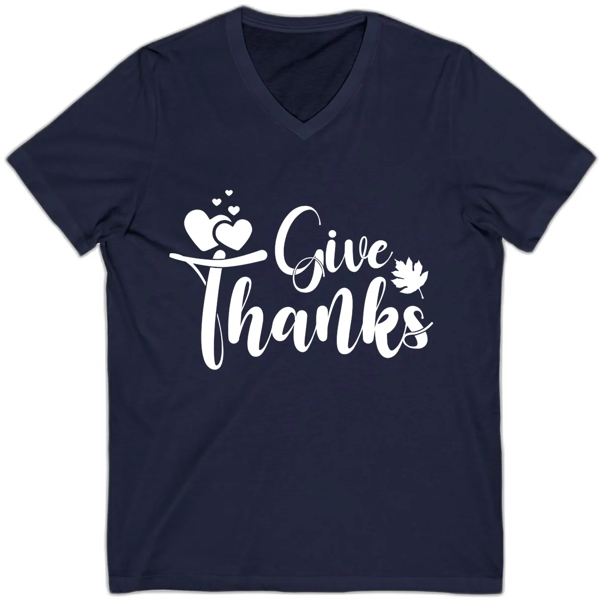 Give Thanks Thanksgiving Family Design V-Neck in Navy