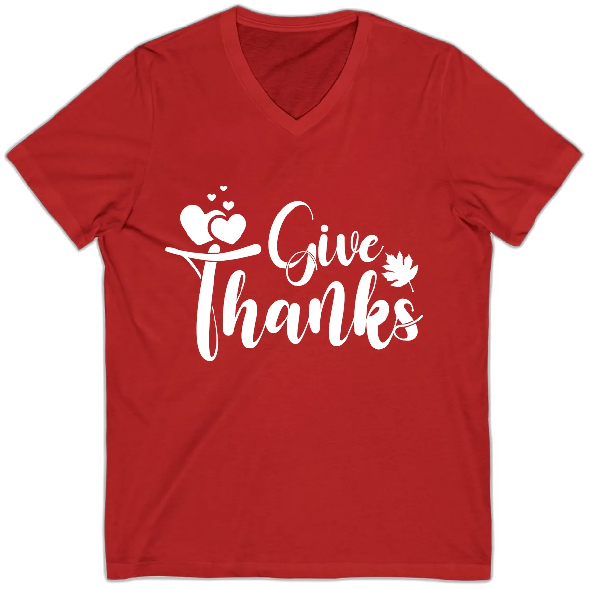 Give Thanks Thanksgiving Family Design V-Neck in Red