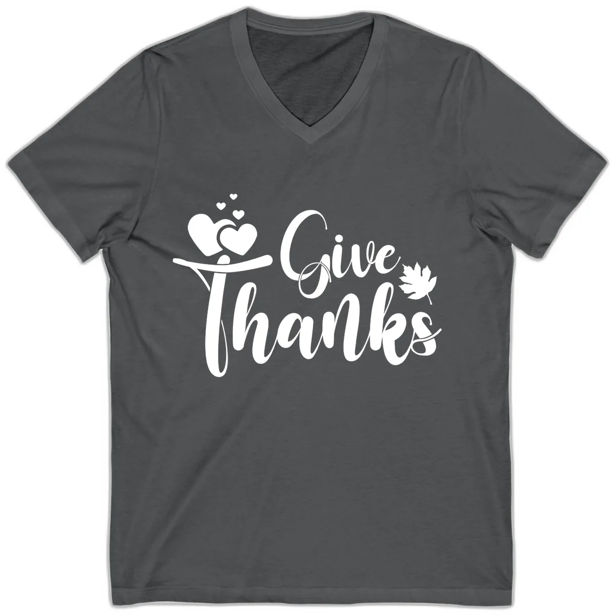 Give Thanks Thanksgiving Family Design V-Neck in Asphalt