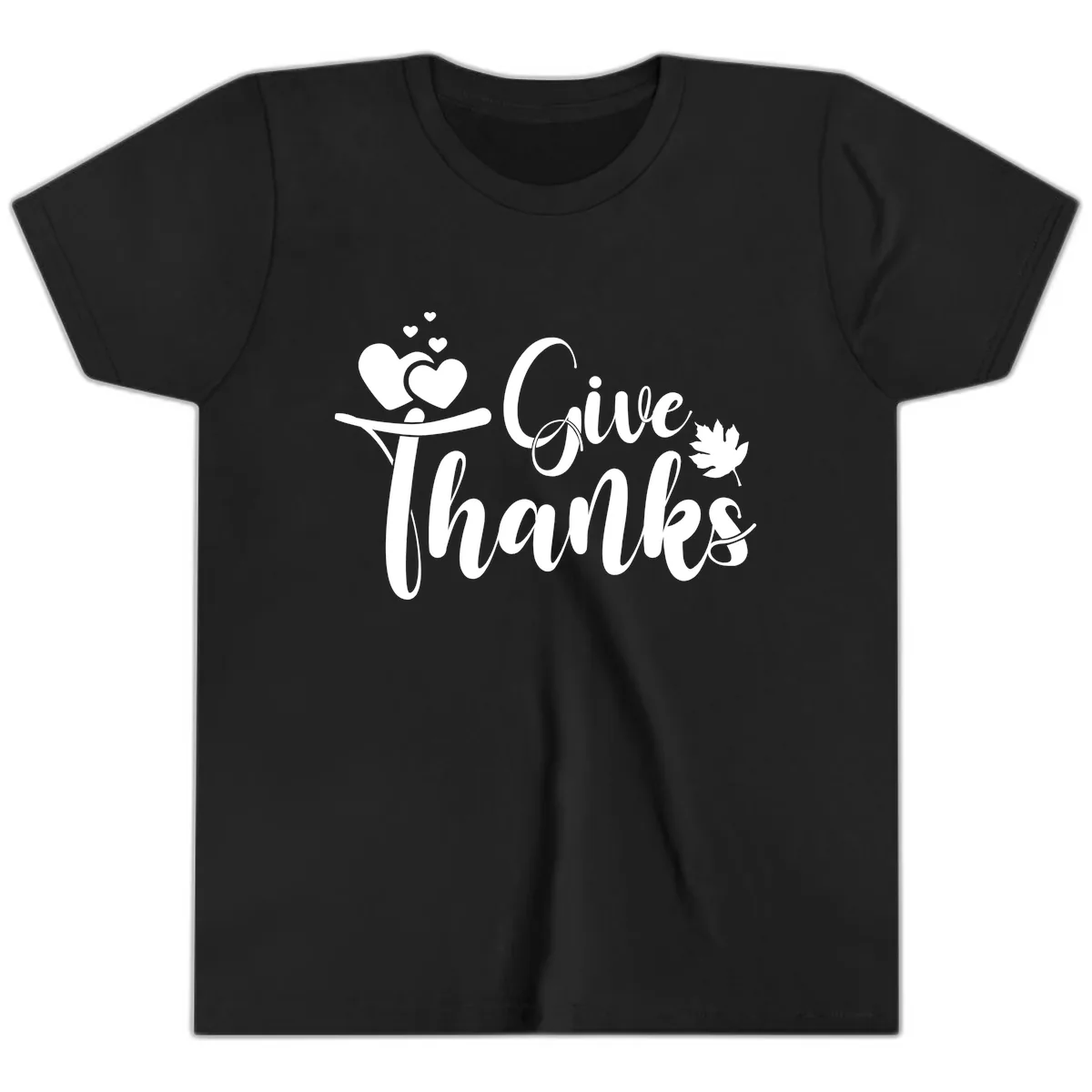 Give Thanks Thanksgiving Family Design Youth T-Shirt in Black