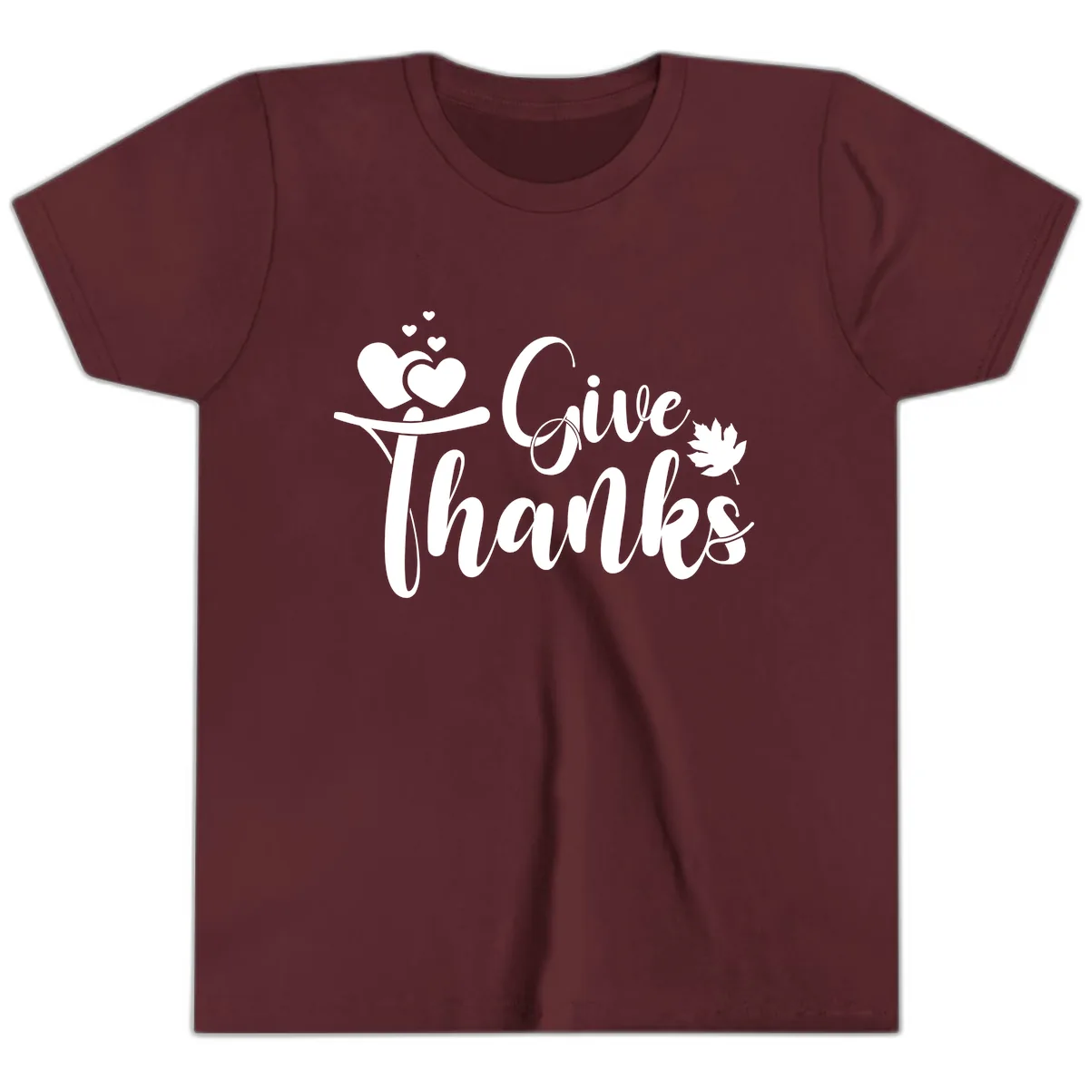 Give Thanks Thanksgiving Family Design Youth T-Shirt in Maroon