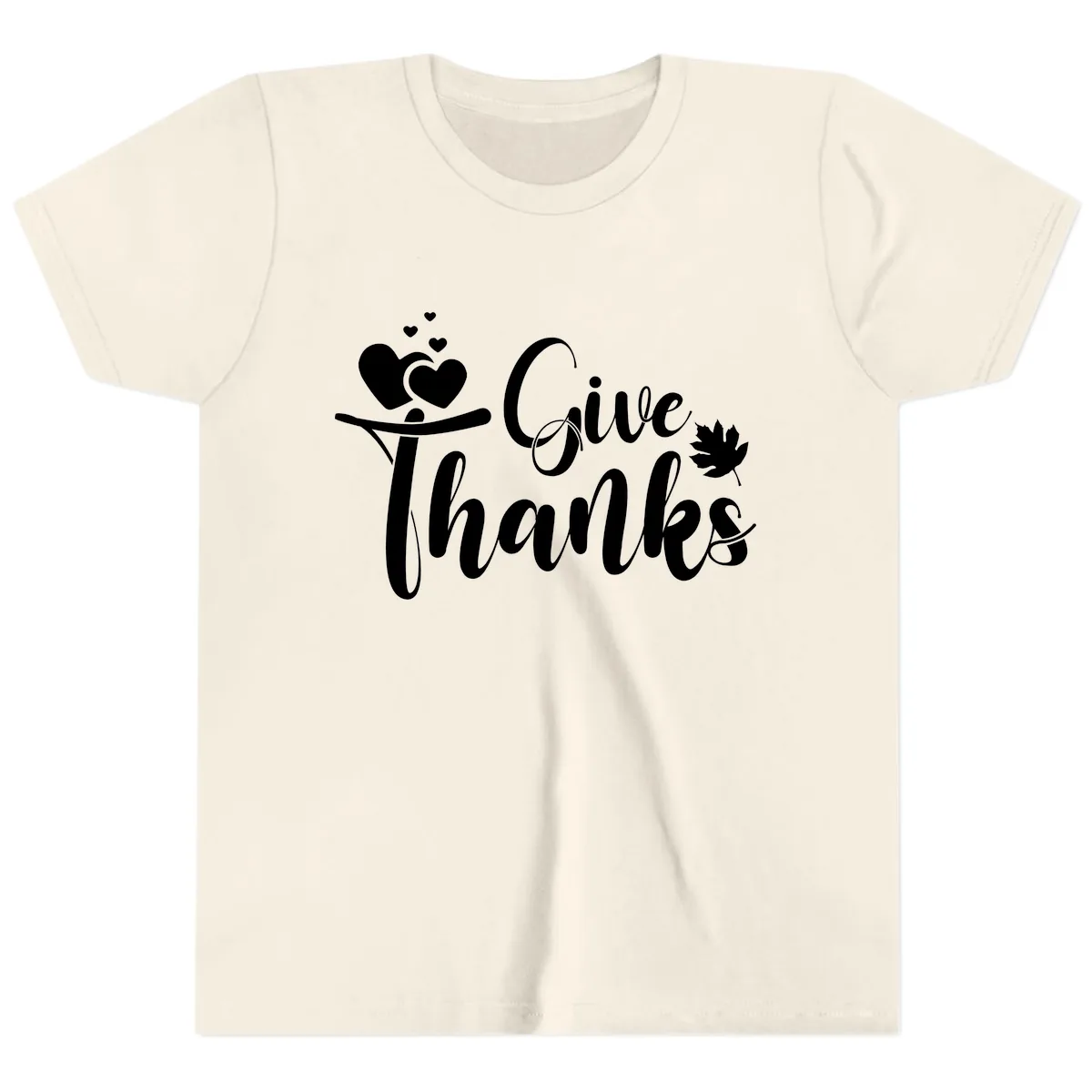Give Thanks Thanksgiving Family Design Youth T-Shirt in Natural