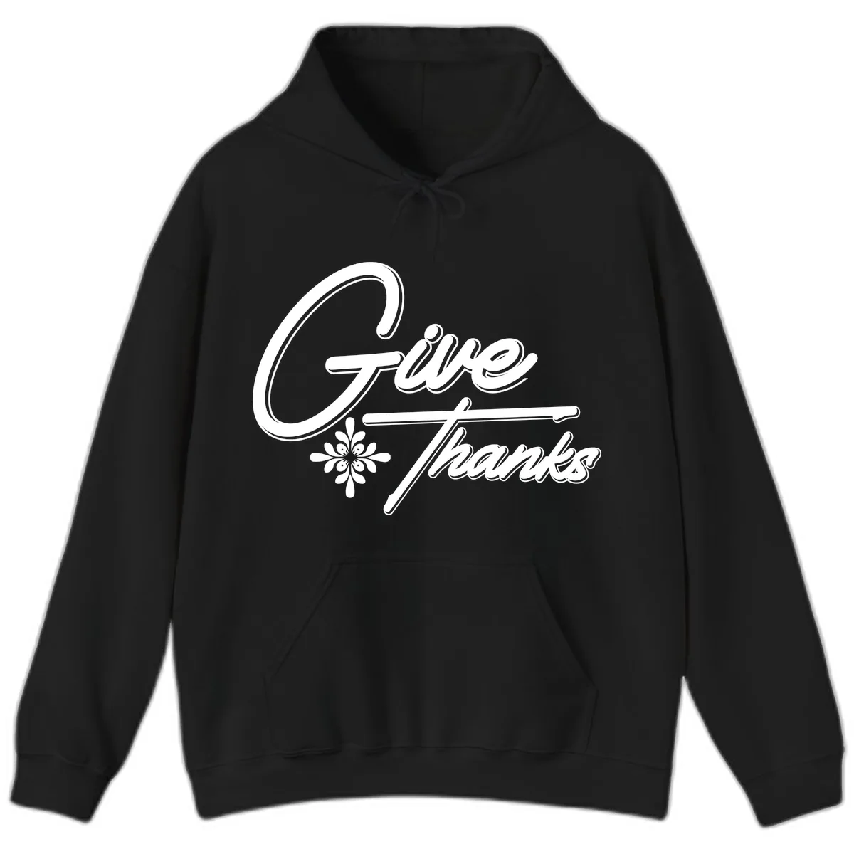 Give Thanks Script Design Hoodie in Black