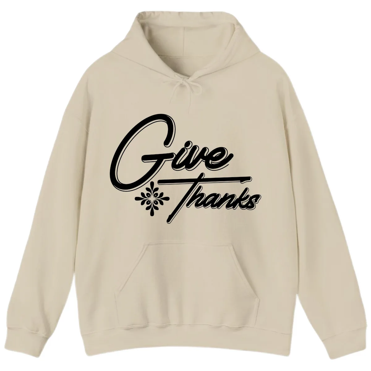 Give Thanks Script Design Hoodie in Sand