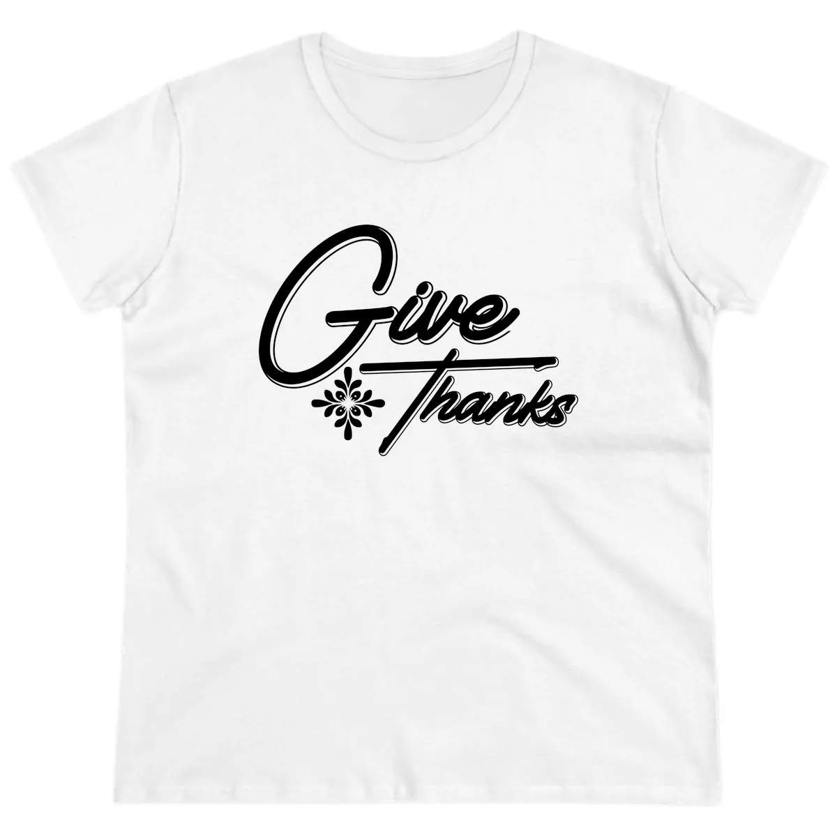 Give Thanks Script Design Ladies Tee in White