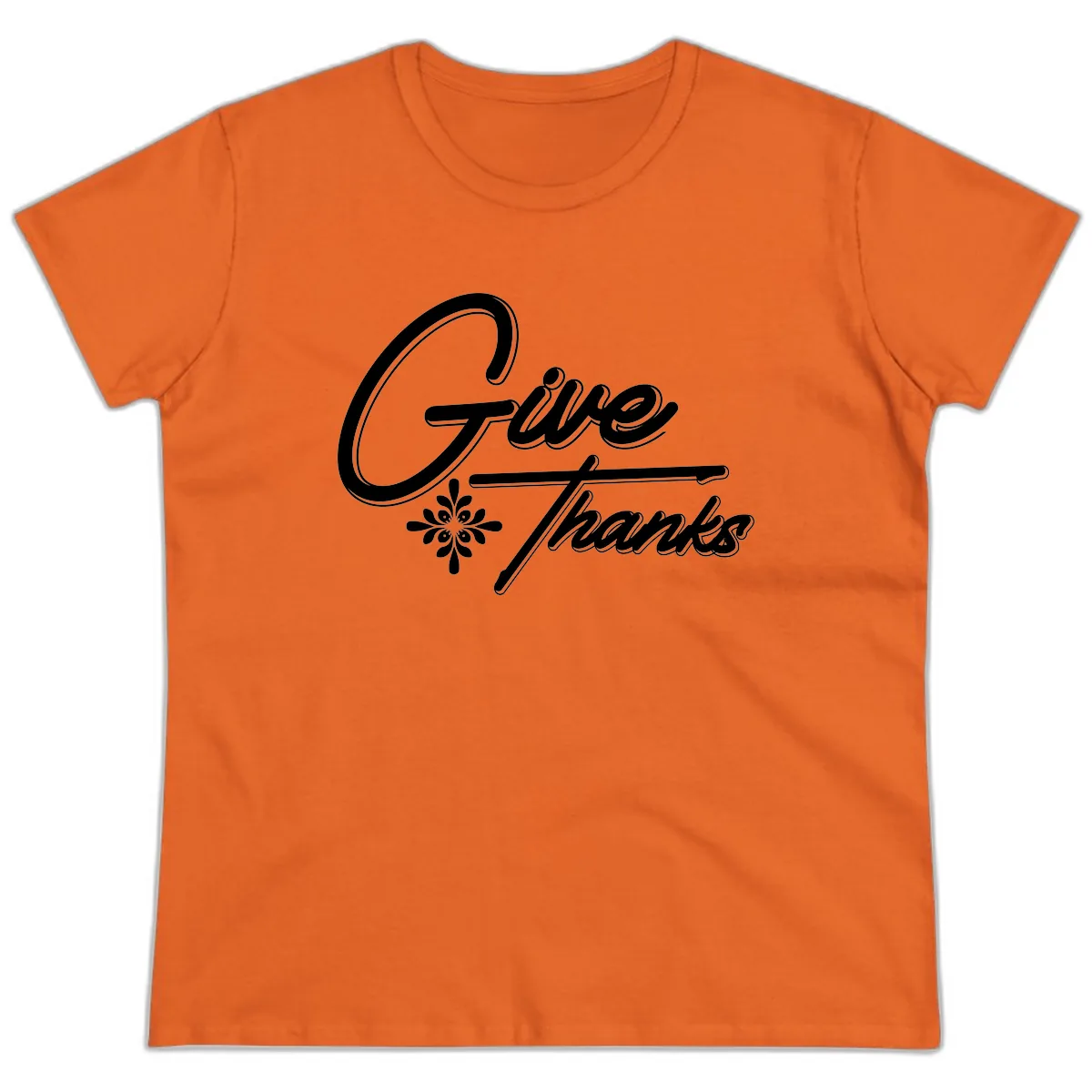Give Thanks Script Design Ladies Tee in Orange