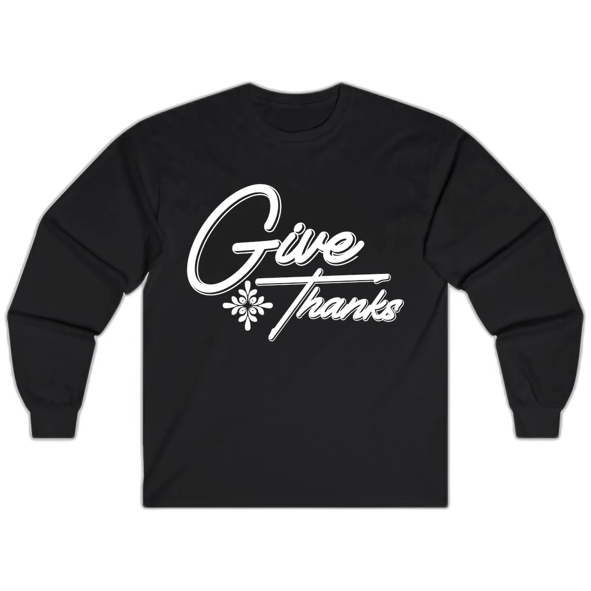 Give Thanks Script Design Long Sleeve in Black