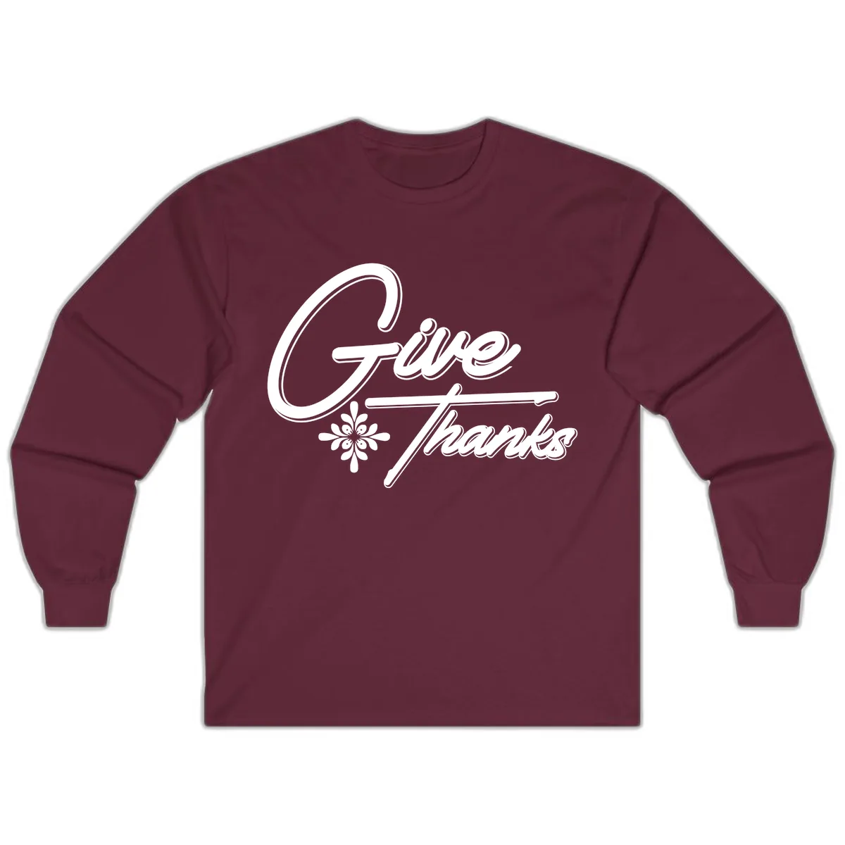 Give Thanks Script Design Long Sleeve in Maroon