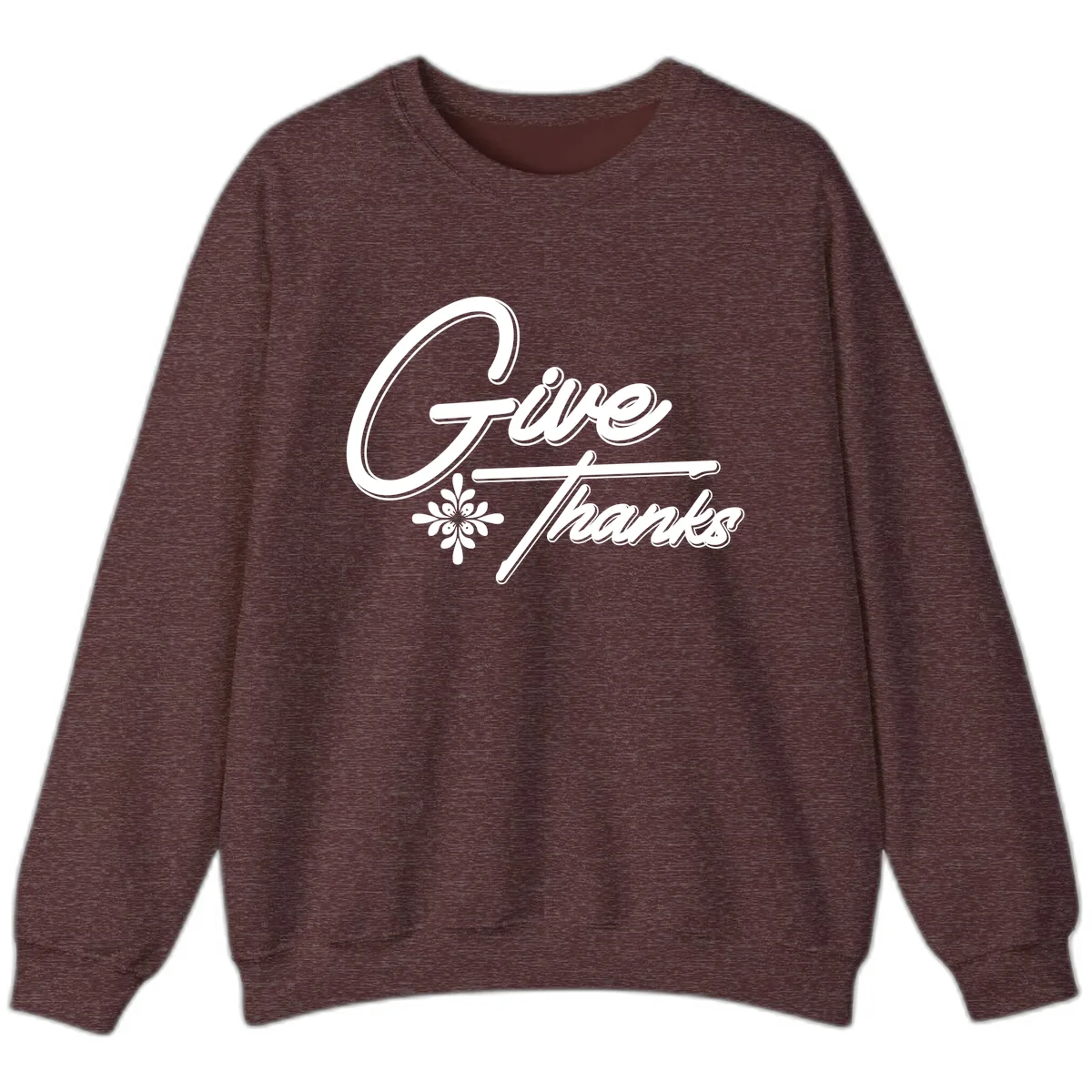 Give Thanks Script Design Sweatshirt in Heather Sport Dark Maroon