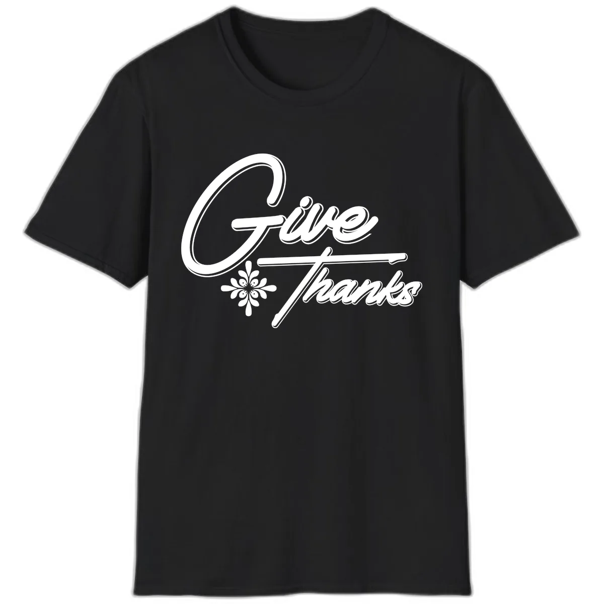 Give Thanks Script Design T-Shirt in Black
