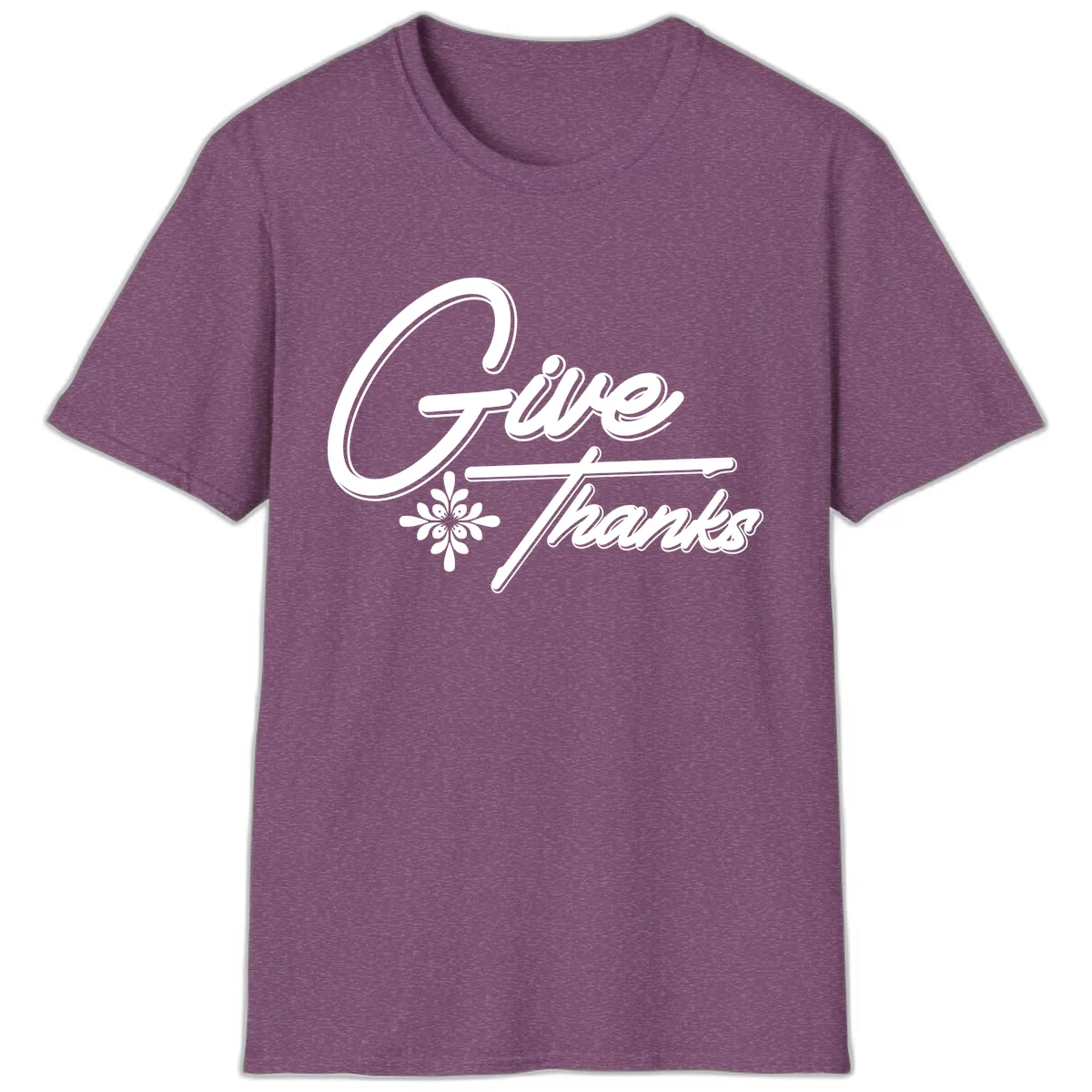 Give Thanks Script Design T-Shirt in Heather Maroon