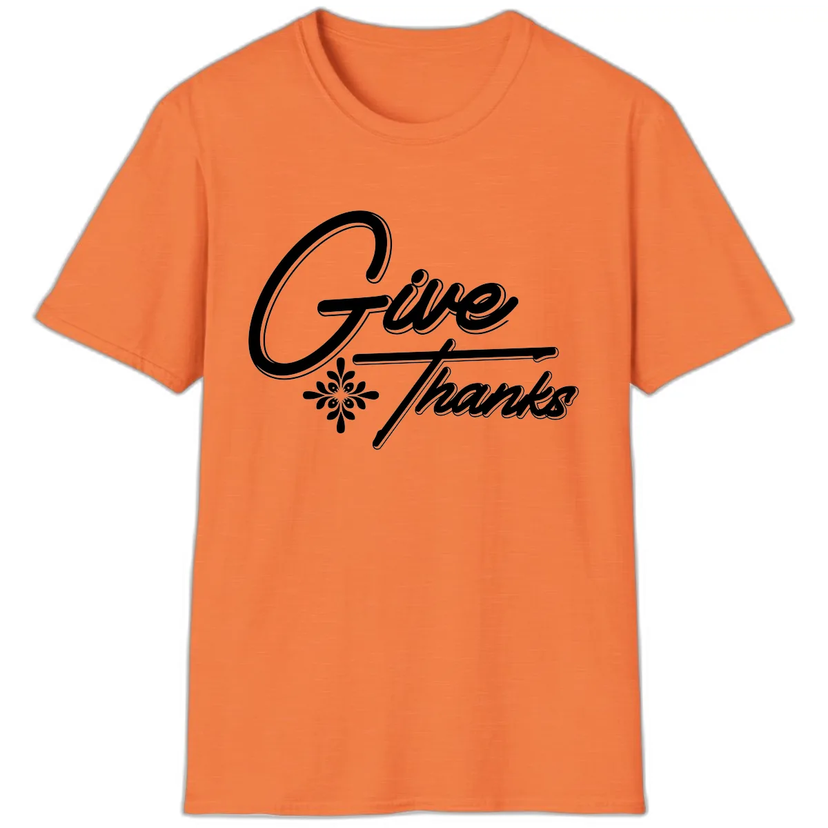 Give Thanks Script Design T-Shirt in Heather Orange