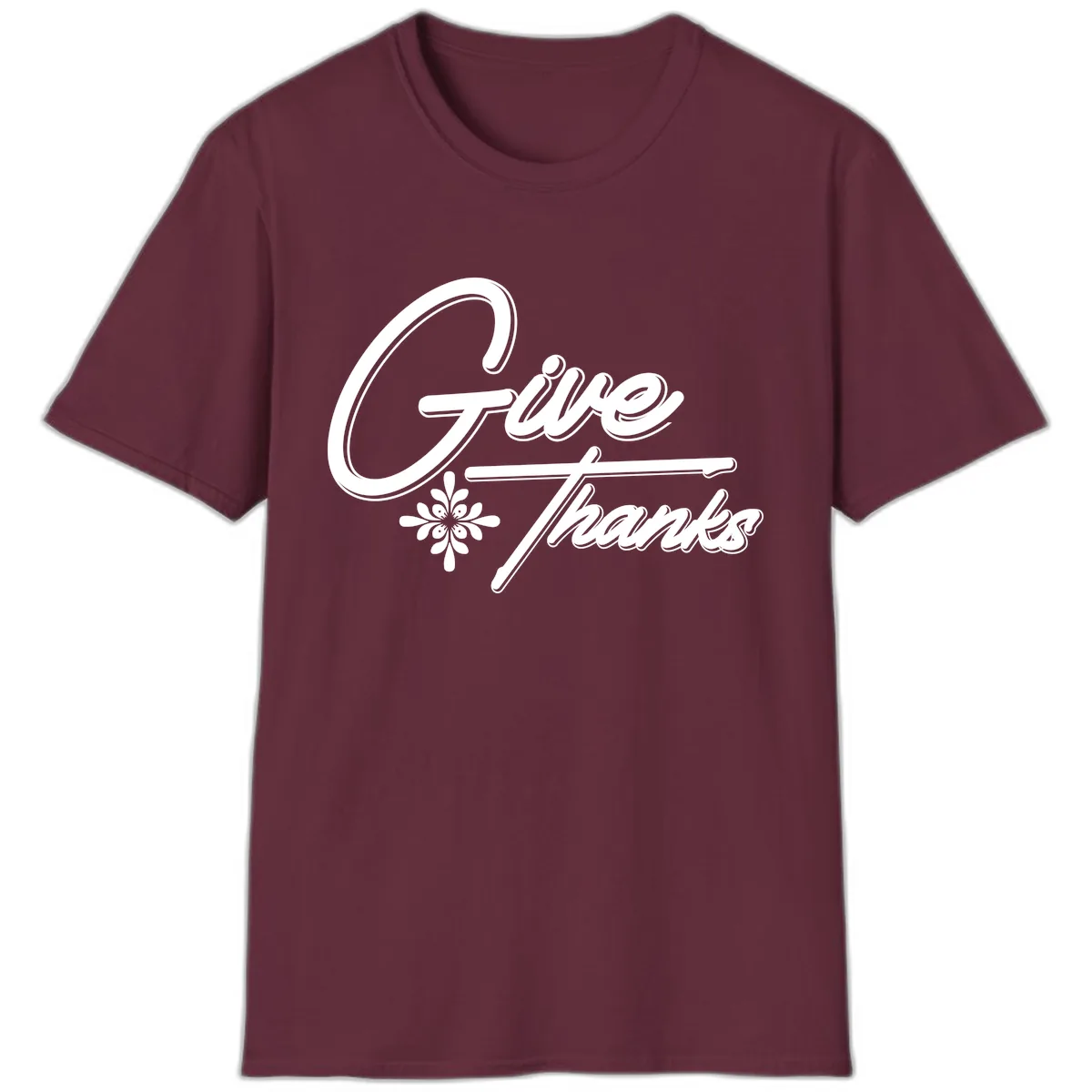 Give Thanks Script Design T-Shirt in Maroon