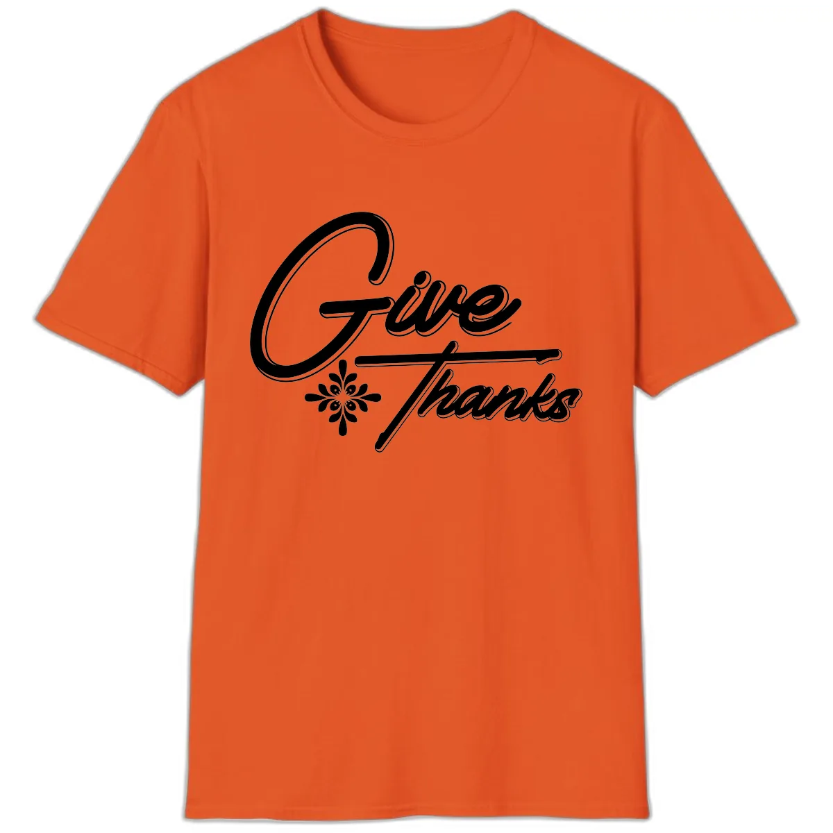 Give Thanks Script Design T-Shirt in Orange