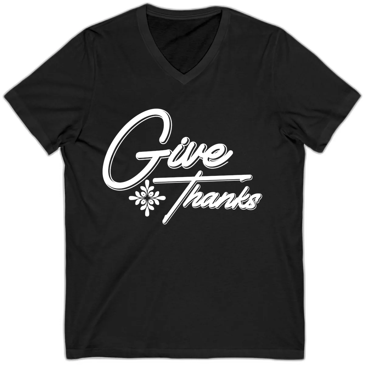 Give Thanks Script Design V-Neck in Black