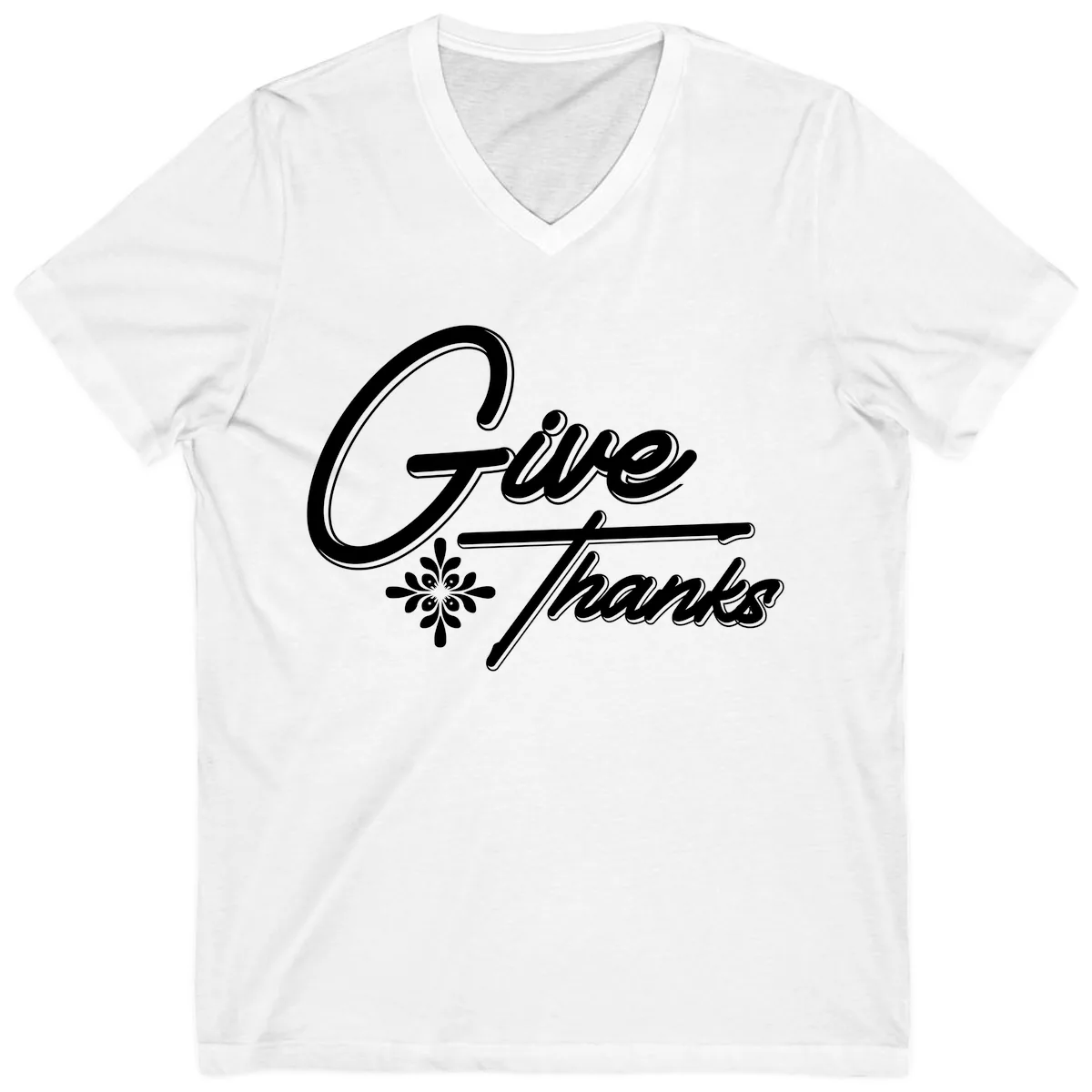 Give Thanks Script Design V-Neck in White