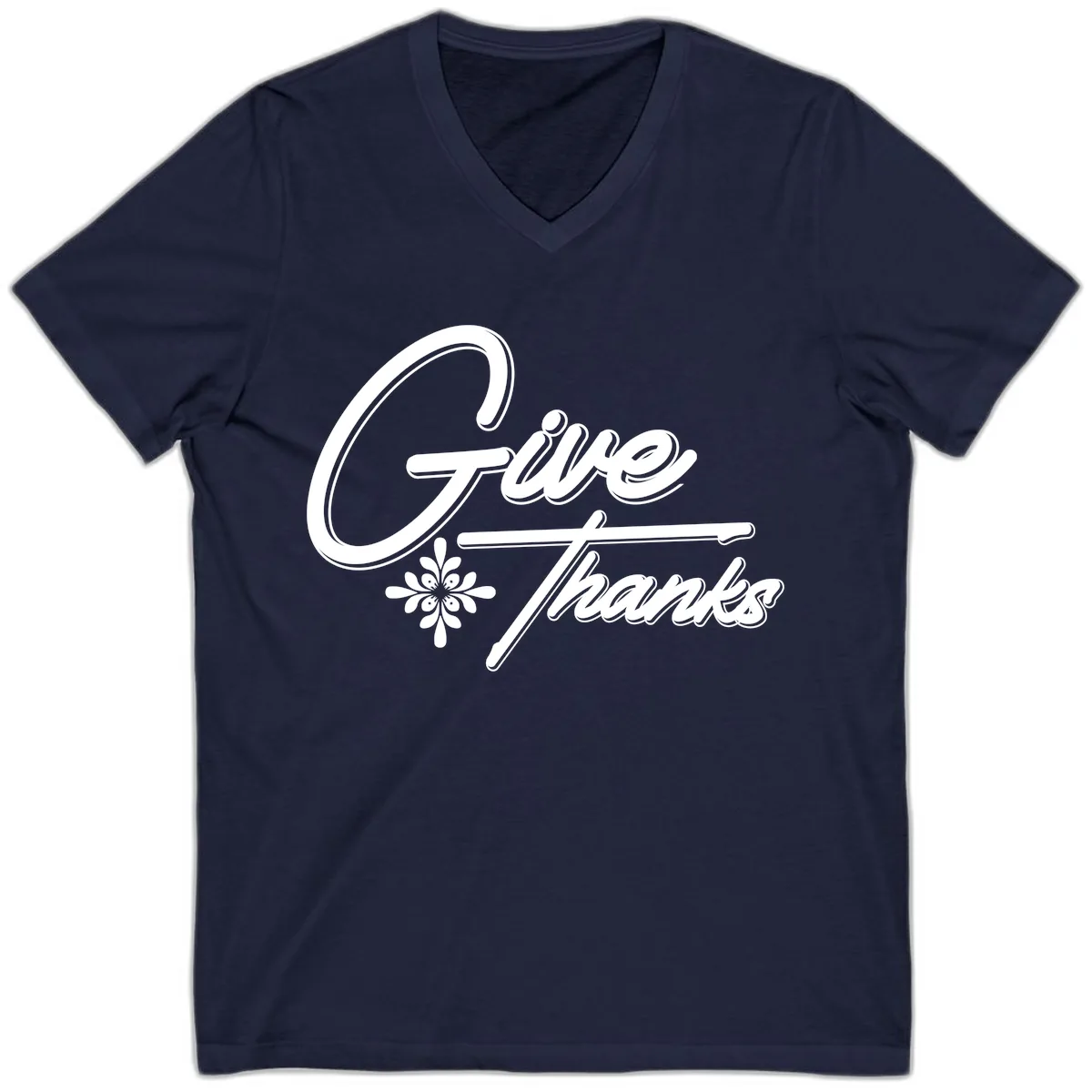 Give Thanks Script Design V-Neck in Navy