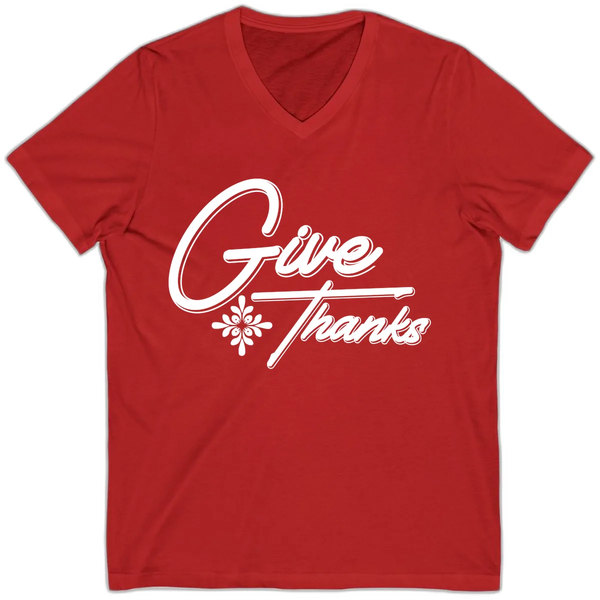 Give Thanks Script Design V-Neck in Red