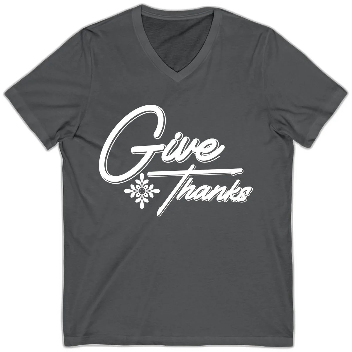 Give Thanks Script Design V-Neck in Asphalt