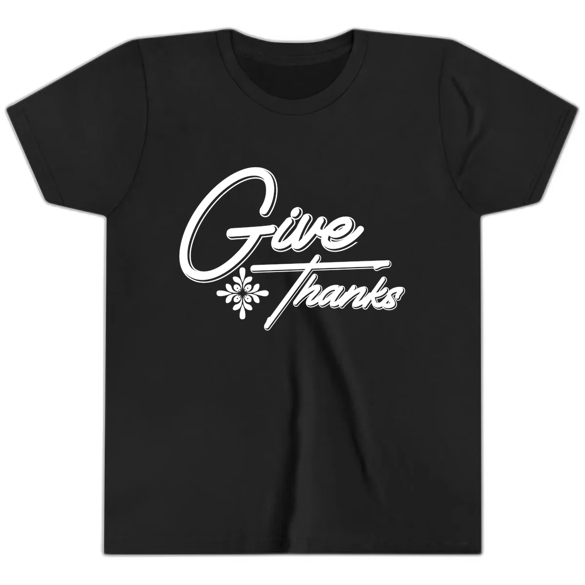 Give Thanks Script Design Youth T-Shirt in Black