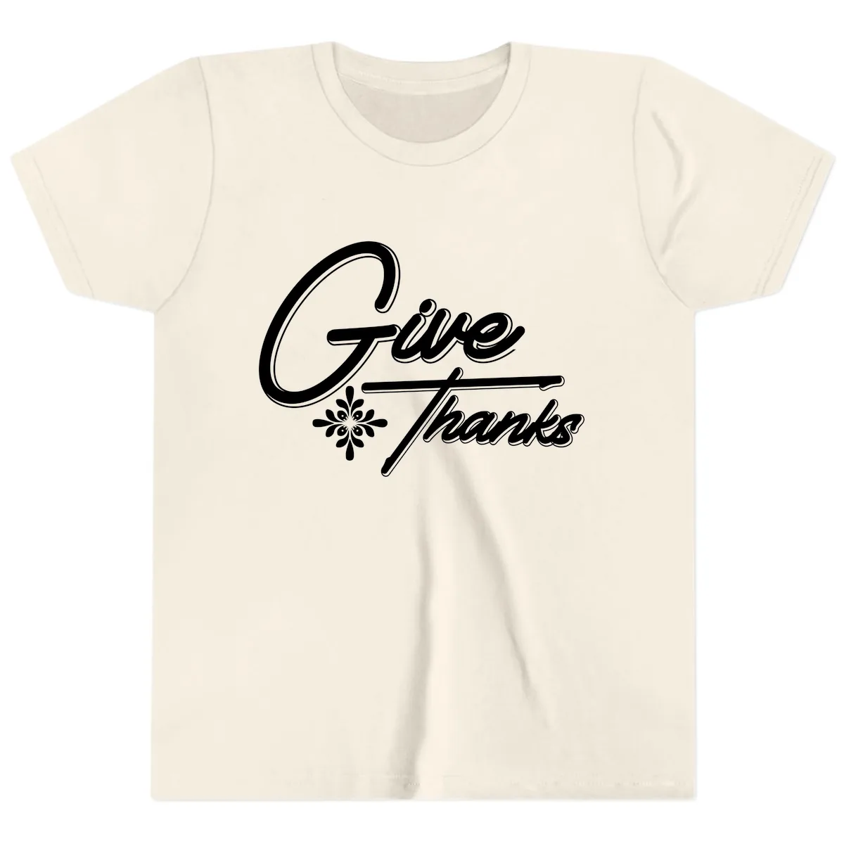 Give Thanks Script Design Youth T-Shirt in Natural