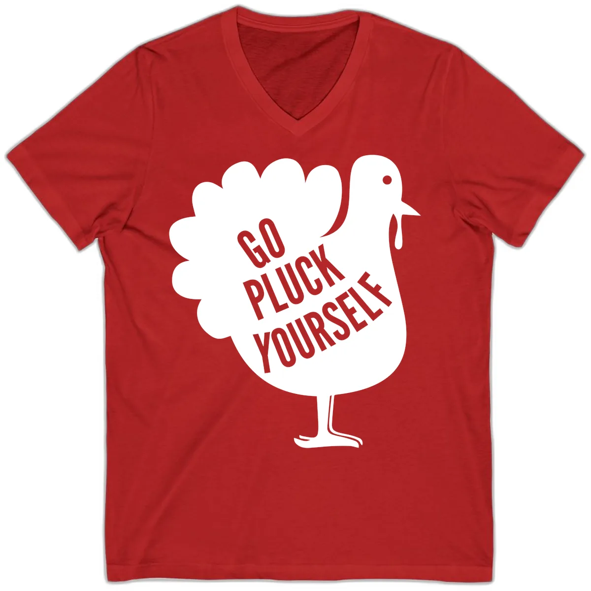 Go Pluck Yourself Turkey Design V-Neck in Red