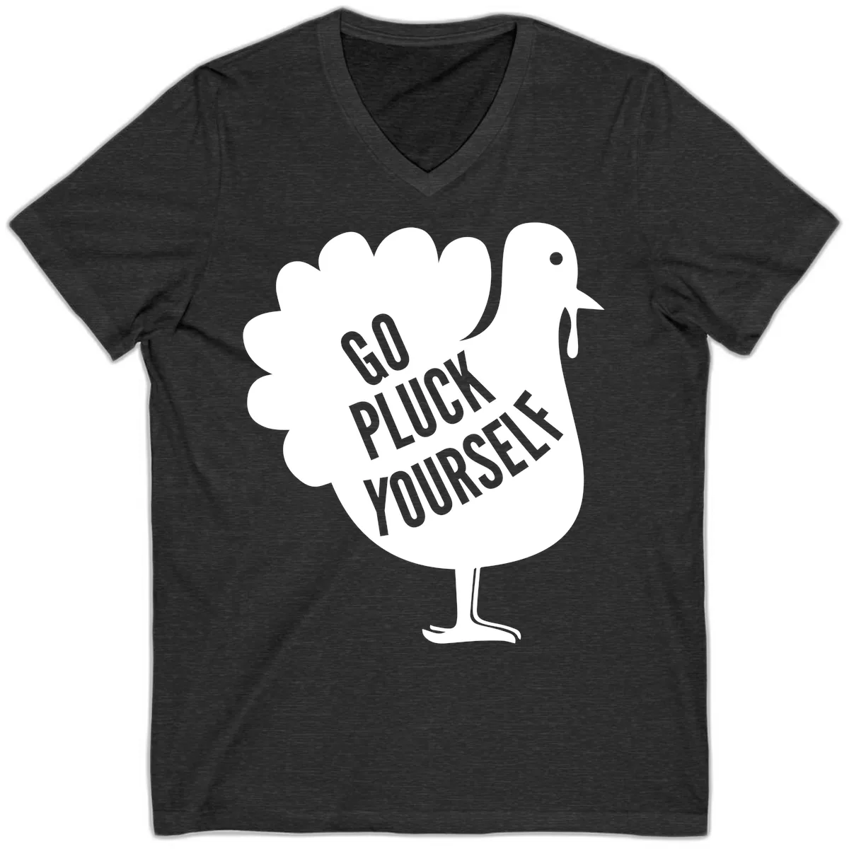 Go Pluck Yourself Turkey Design V-Neck in Dark Grey Heather
