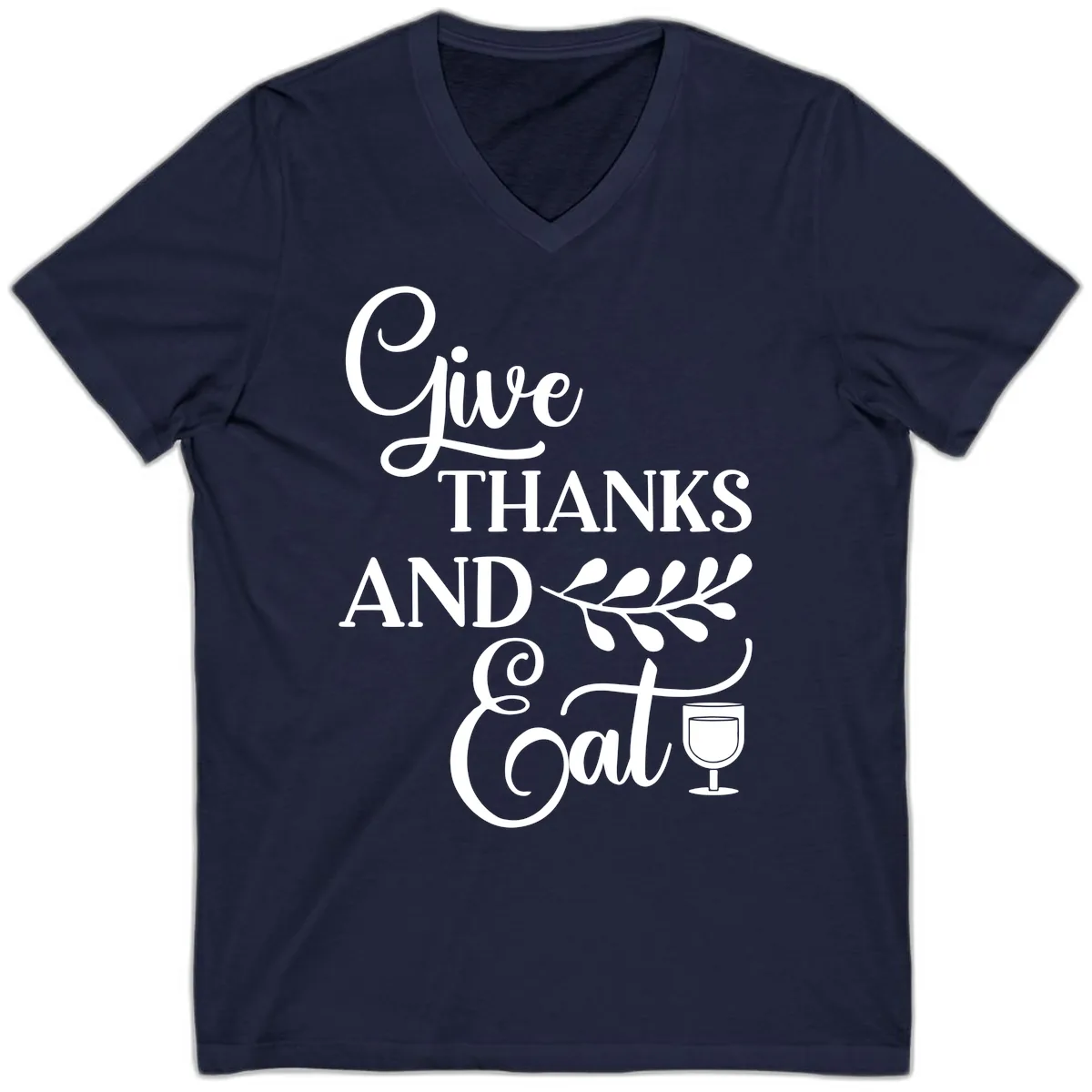 Give Thanks And Eat Design V-Neck in Navy