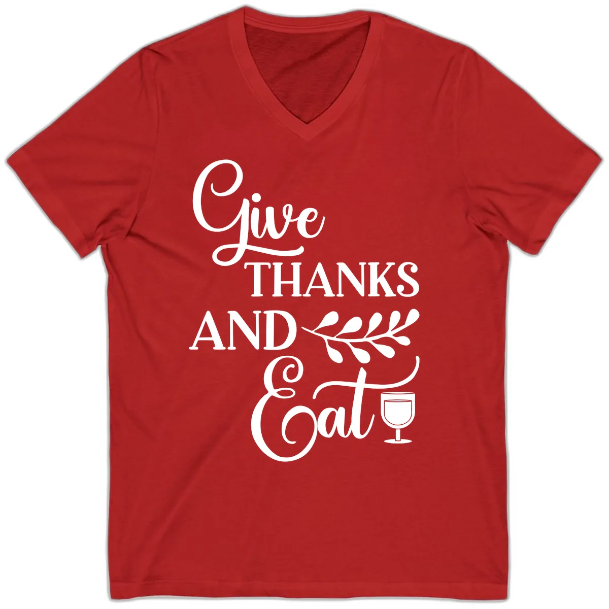 Give Thanks And Eat Design V-Neck in Red