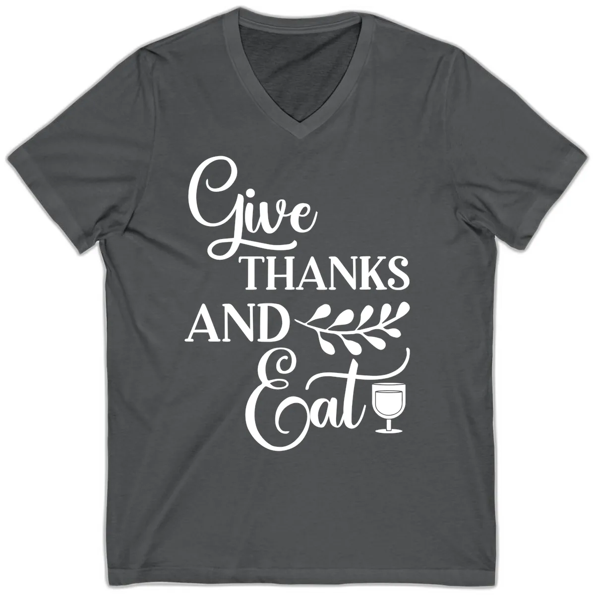 Give Thanks And Eat Design V-Neck in Asphalt