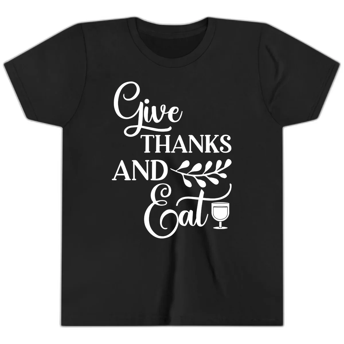 Give Thanks And Eat Design Youth T-Shirt in Black