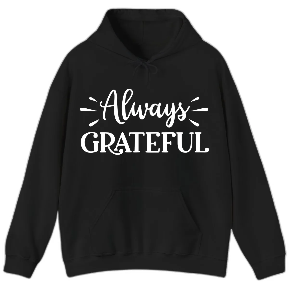 Always Grateful Script Text Design Hoodie in Black