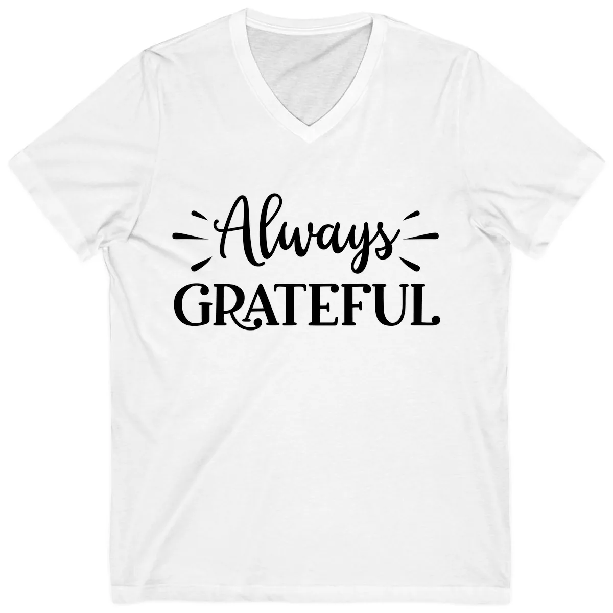 Always Grateful Script Text Design V-Neck in White