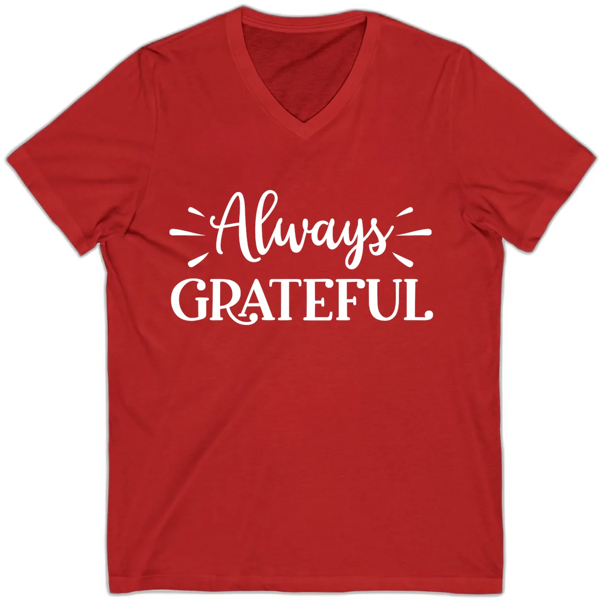 Always Grateful Script Text Design V-Neck in Red